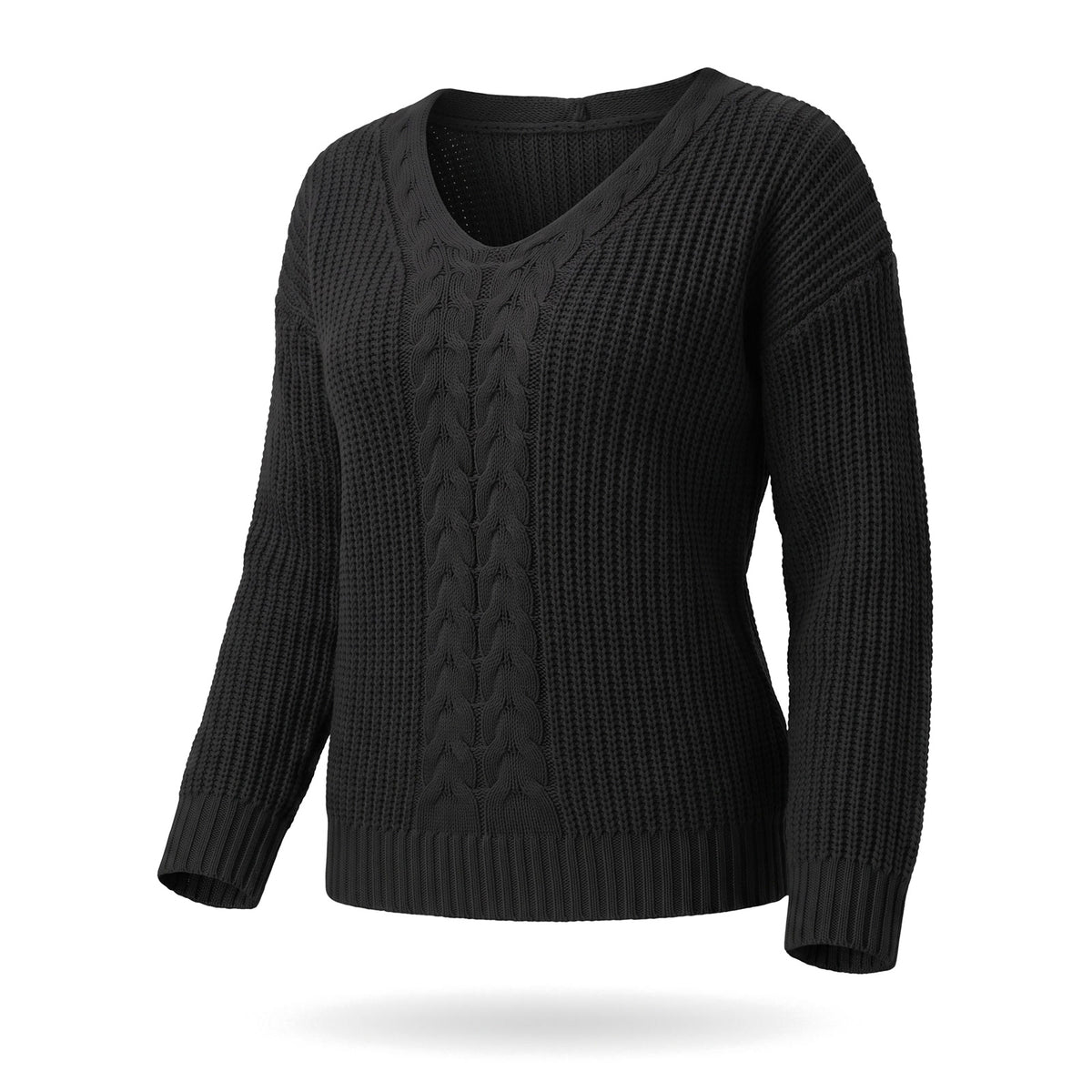 Gloria-Elsa women's black cable-knit V-neck relaxed jumper