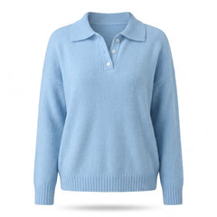 Roberta-Maureen women's collared button placket polo jumper in light blue