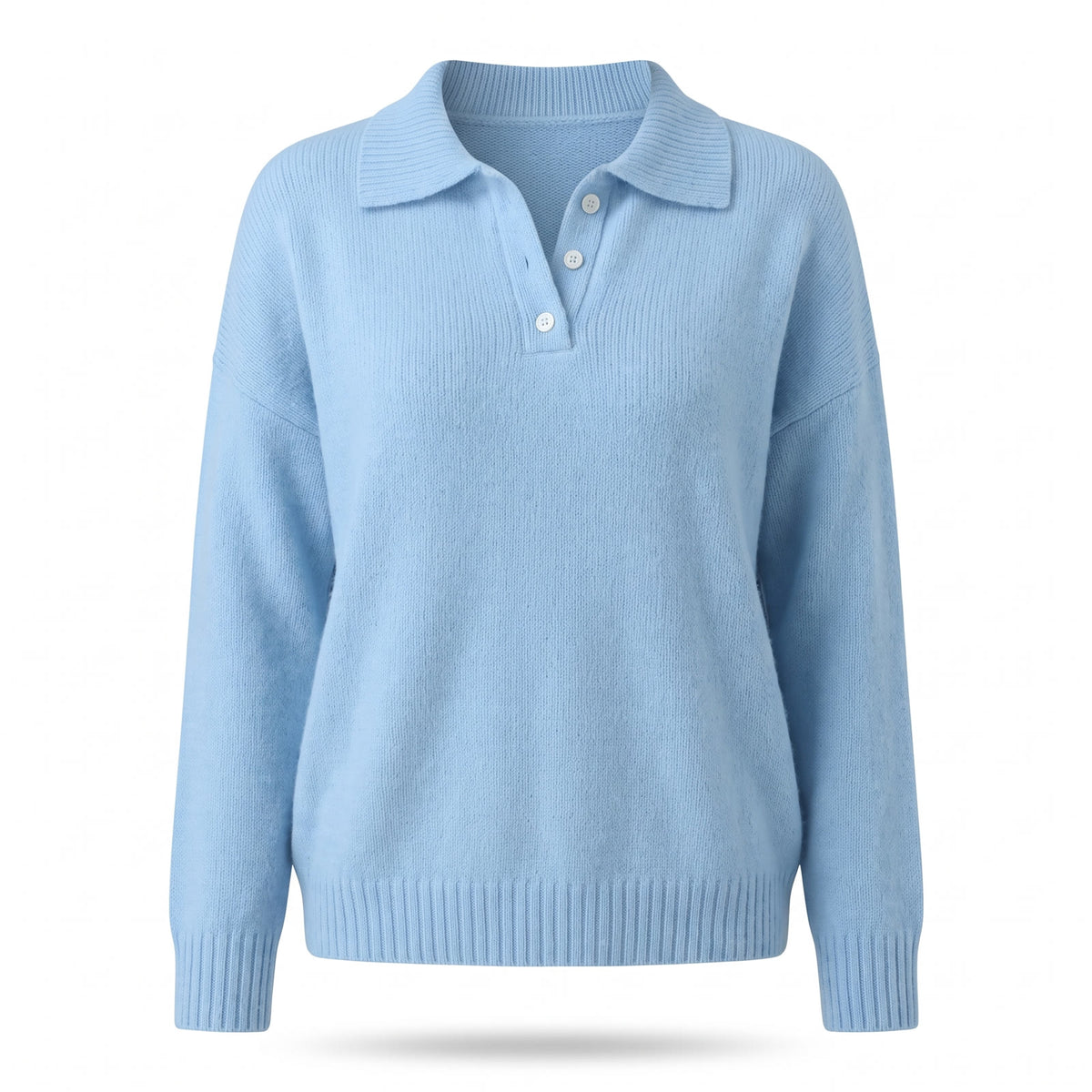 Roberta-Maureen women's collared button placket polo jumper in light blue