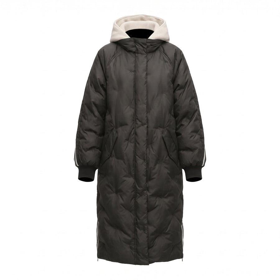 Women's Long Hooded Quilted Trench Coat