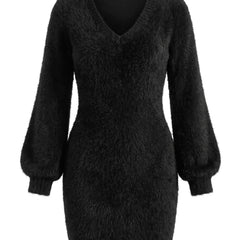Maureen-Constance women's black faux fur sweater dress ghost mannequin studio shot