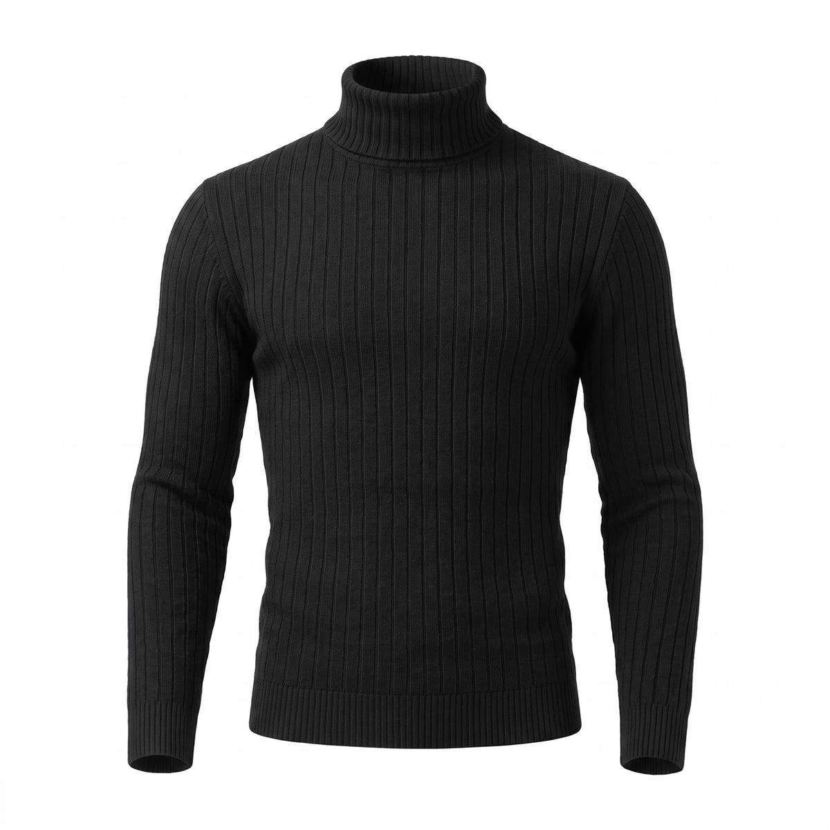 Bianca-Lottie Women's Ribbed Turtleneck Sweater in black, ghost mannequin studio shot