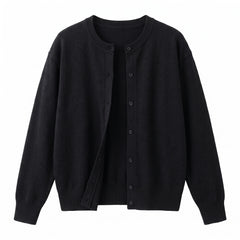 Nadine-Lillian women's black button-front knit cardigan sweater, studio product shot