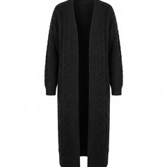 Ivy-Ursula Women's Textured Knit Longline Gilet in black, ghost mannequin studio shot on white