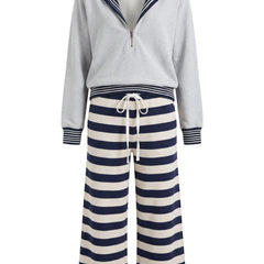 Edith-Josephine women's striped sailor collar jogger set, ghost mannequin studio product shot