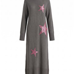 Margot-Yvonne women's sequin-star knit maxi skirt in grey, ghost mannequin studio shot