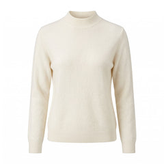 Rosemary-Nella Women's Mock Neck Sweater in cream, ghost mannequin studio shot