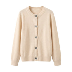 Miriam-Joyce women's boxy oversized chunky knit cardigan in velvet beige, ghost mannequin studio shot