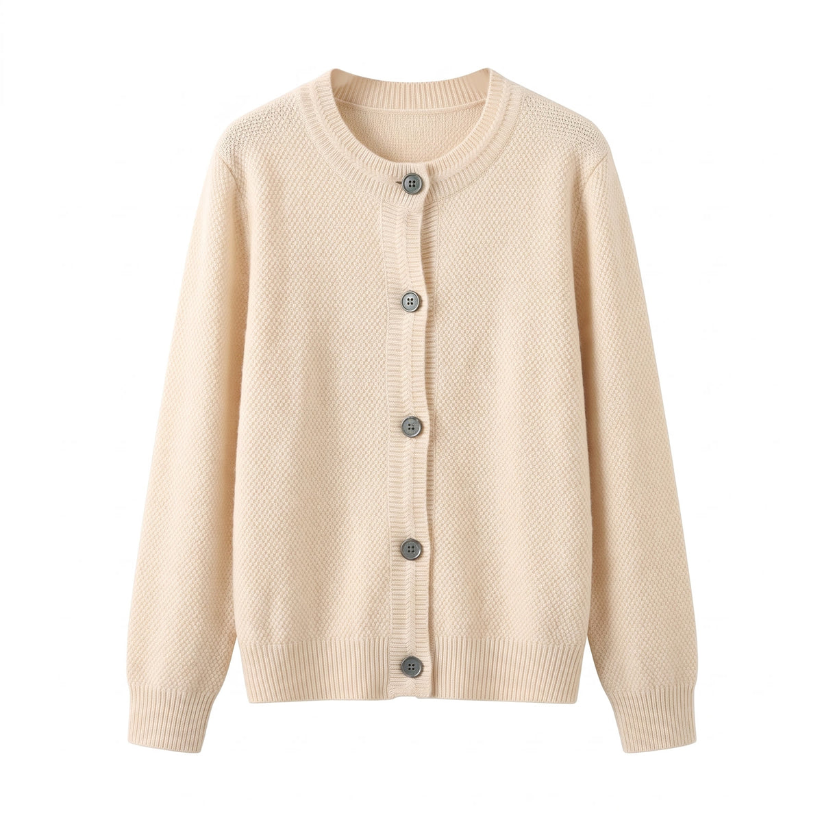 Miriam-Joyce women's boxy oversized chunky knit cardigan in velvet beige, ghost mannequin studio shot