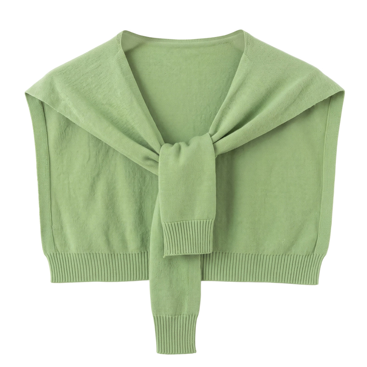 Women's knit wrap shoulder warmer with tie front in sage green
