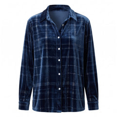 Cordelia Women's Velvet Check Oversized Blouse in navy blue