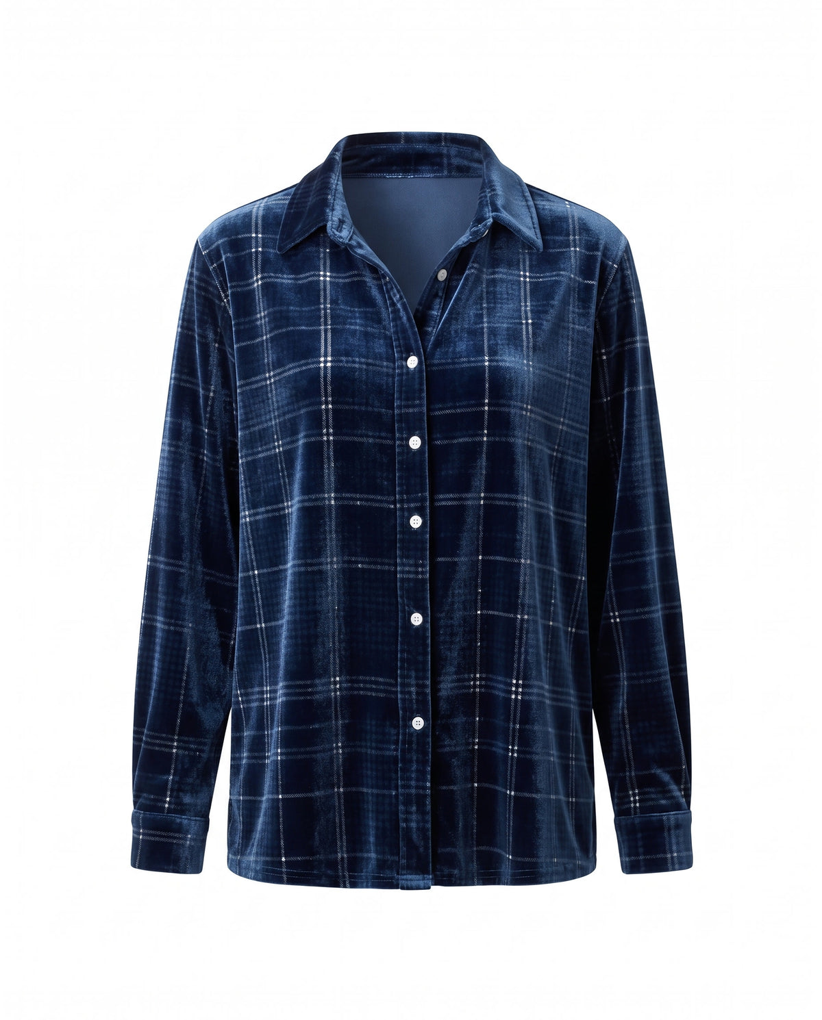 Cordelia Women's Velvet Check Oversized Blouse in navy blue