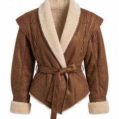 Violet | Women's Belted Trench Coat with Shearling Trim