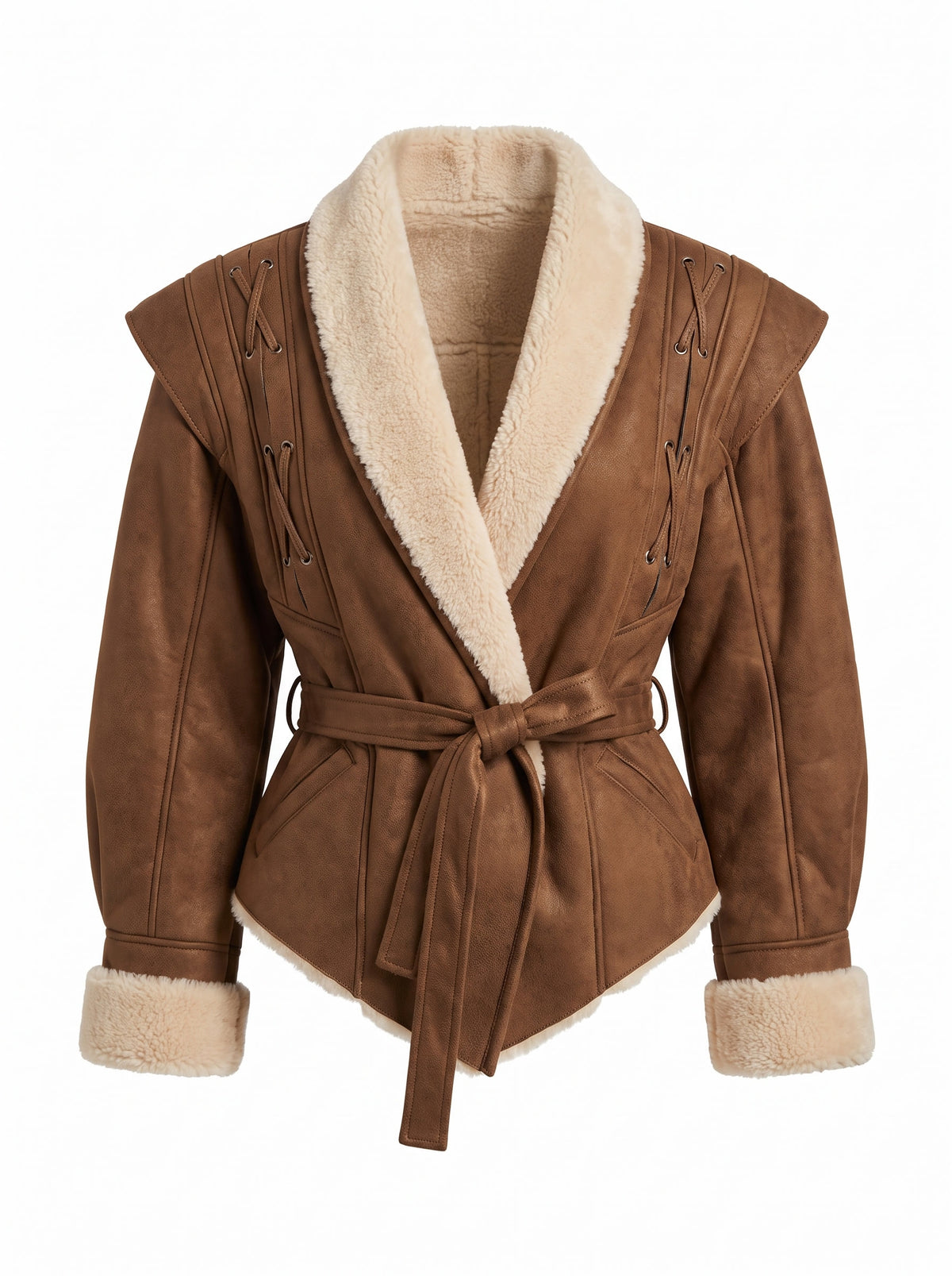 Violet | Women's Belted Trench Coat with Shearling Trim