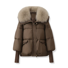 Ramona Women's Quilted Puffer Jacket with Faux Fur Collar in Brown