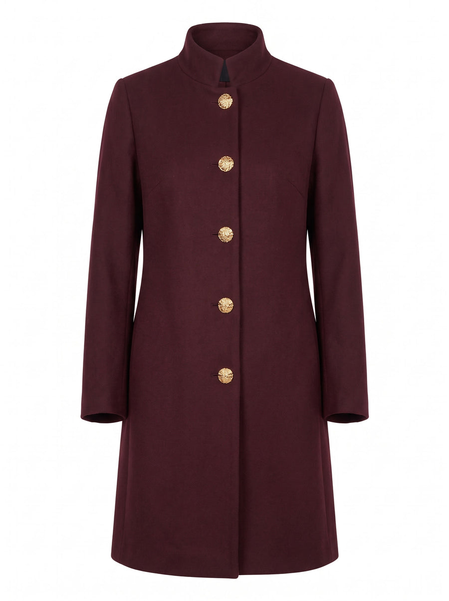 Bridget Women's Gold-Button Longline Knit Gilet in Burgundy