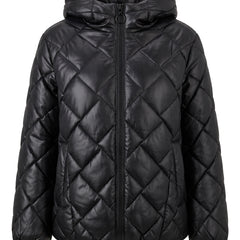 Agnes Women's Diamond-Quilted Oversized Hooded Puffer Jacket in Black