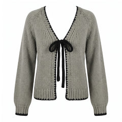 Regina Women's Open-Front Ribbed Cardigan with Full-Length Sleeves in Gray