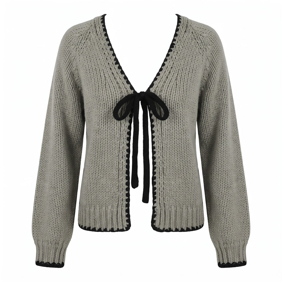 Regina Women's Open-Front Ribbed Cardigan with Full-Length Sleeves in Gray