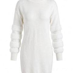 Beatrix Women's Fuzzy-Sleeve Mock Neck Sweater Dress in White