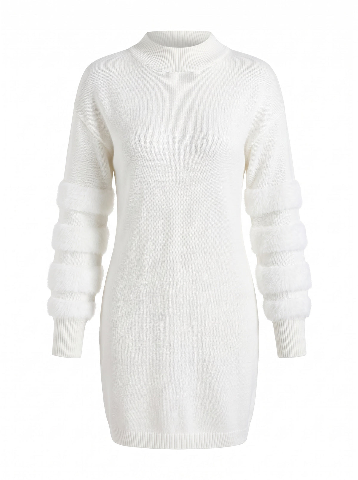 Beatrix Women's Fuzzy-Sleeve Mock Neck Sweater Dress in White