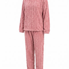 Bianca Women's Cable-Knit Fleece Pyjama Set in Pink