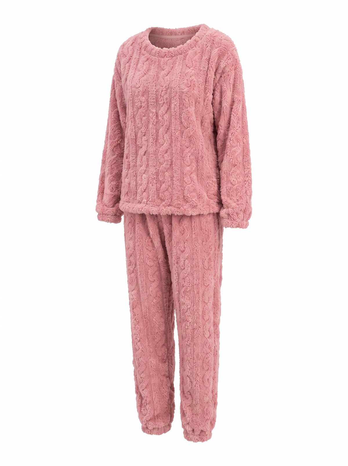 Bianca Women's Cable-Knit Fleece Pyjama Set in Pink