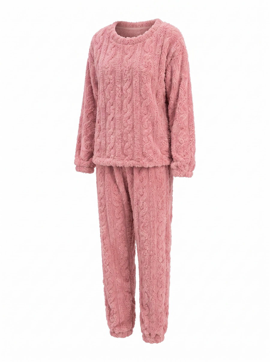 Bianca Women's Cable-Knit Fleece Pyjama Set in Pink