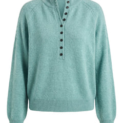 Birgit Women's Half-Button V-Neck Collar Knit Jumper in Emerald Green