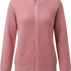 Constance Women's Zip-Up Waffle-Knit Cardigan in Pink