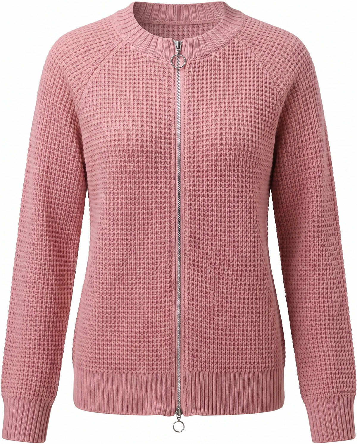 Constance Women's Zip-Up Waffle-Knit Cardigan in Pink