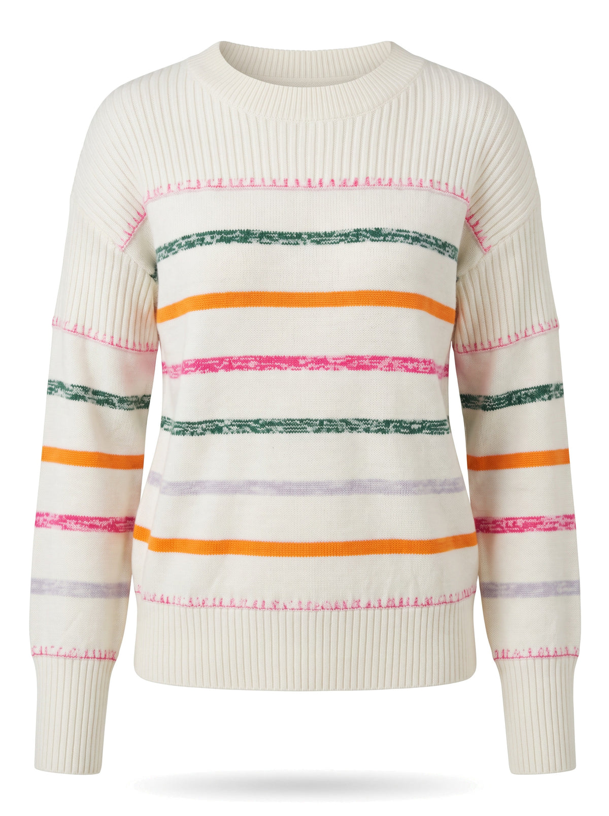 Celeste Women's Striped Contrast Ribbed Knit Sweater in Cream and Multicolour