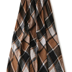 Clara Women's Flowing Plaid A-Line Skirt in Dark Brown