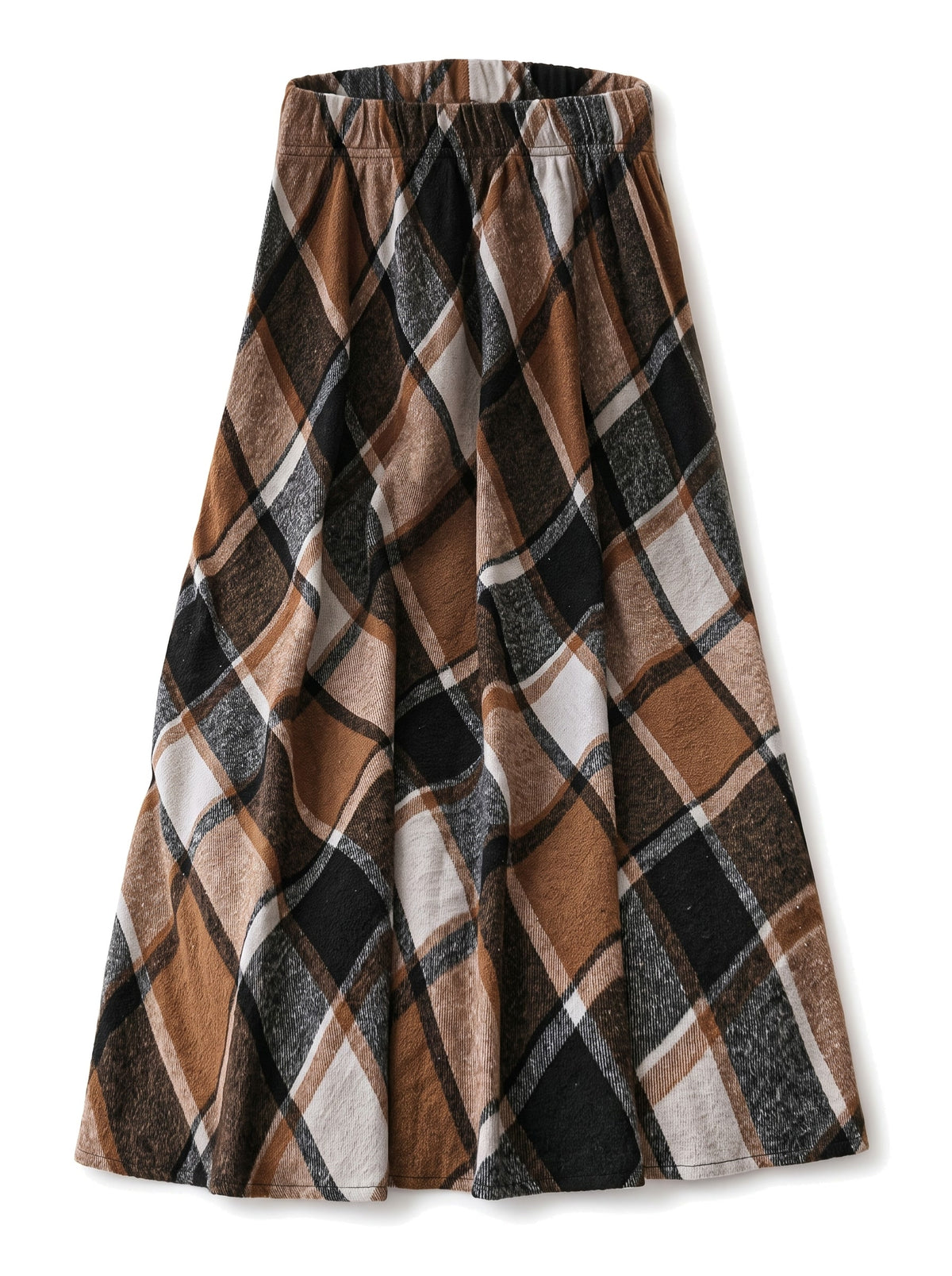 Clara Women's Flowing Plaid A-Line Skirt in Dark Brown