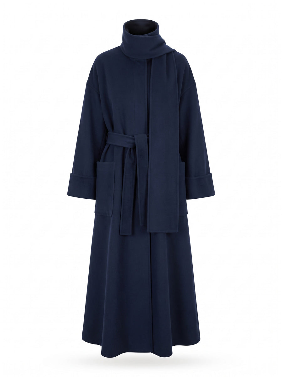 Colette Women's Oversized Turtleneck Maxi Coat in Navy Blue
