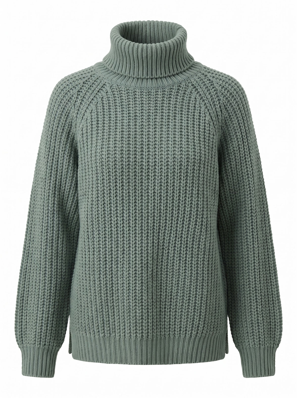 Cornelia Women's Chunky Knit Turtleneck Sweater in Relaxed Fit in Green