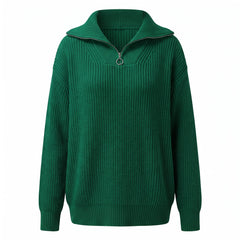Elsa Women's Oversized Half-Zip Jumper with Stand Collar in Dark Green