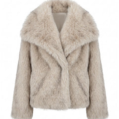 Erna Women's Faux Fur Collar Jacket in Beige Grey