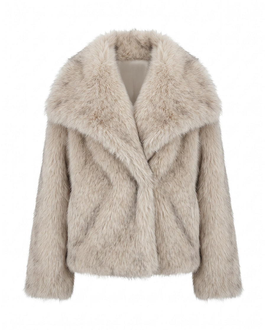 Erna Women's Faux Fur Collar Jacket in Beige Grey