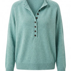 Estelle Women's V-Neck Half-Button Placket Jumper in Emerald Green