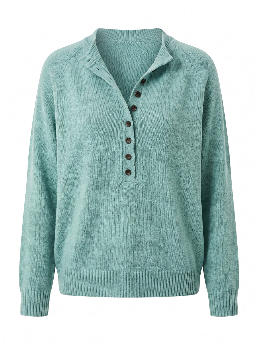 Estelle Women's V-Neck Half-Button Placket Jumper in Emerald Green