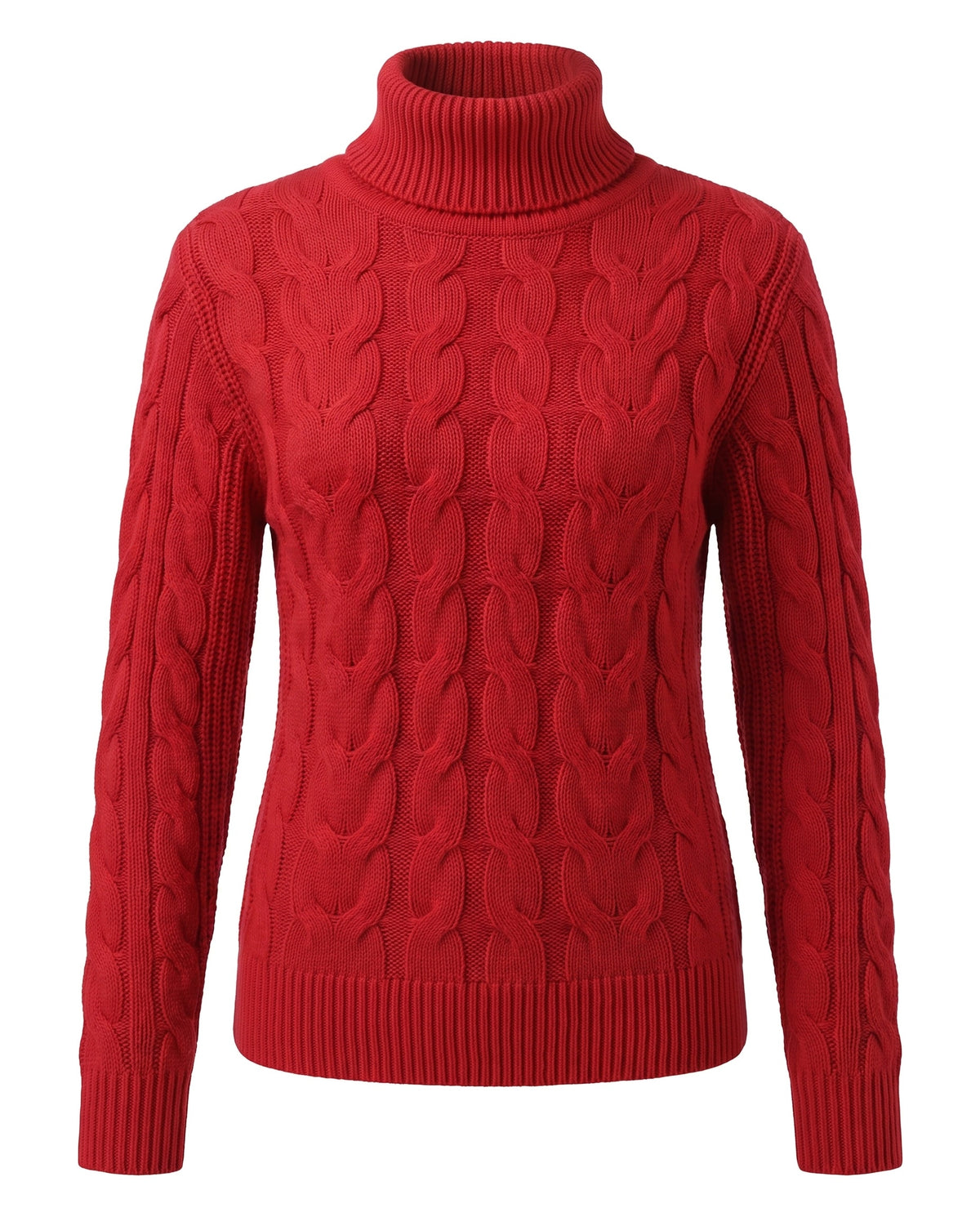 Alba-Carmen Women's Cozy Cable-Knit Turtleneck Sweater in Red