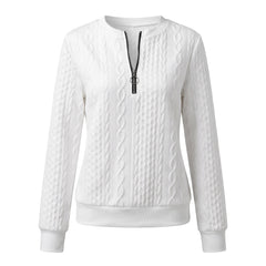 Edith-Joyce Women's Cable Knit Zip-Neck Sweater in White