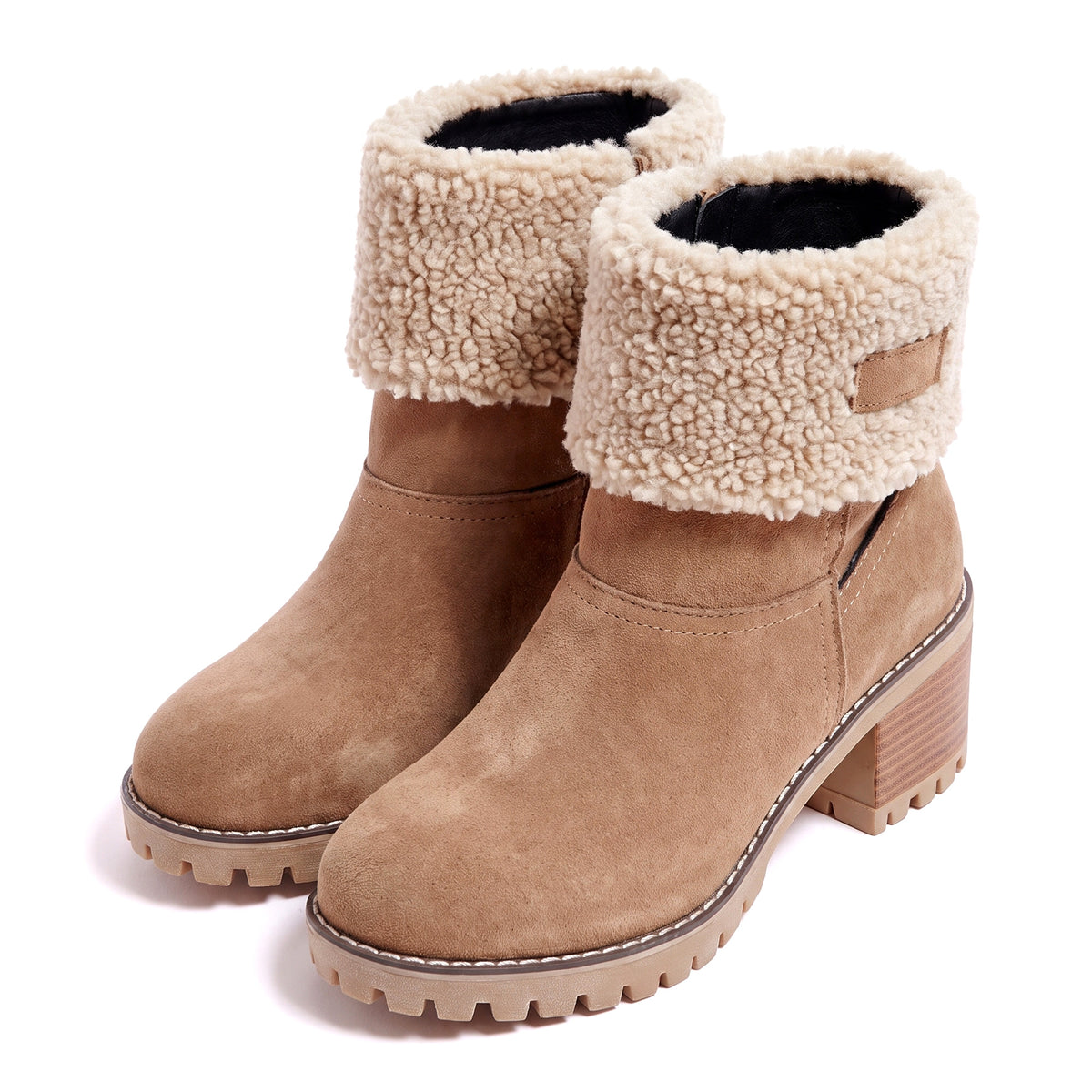 Eugenia-Regina Women's Faux Fur Collar Block Heel Ankle Boots
