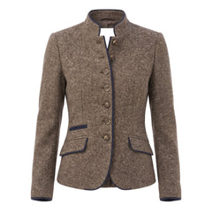 Pearl Women's Fitted Stand-Collar Blazer with Contrast Trim in Coffee