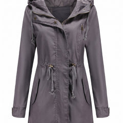 Zelda Women's Hooded Longline Puffer Coat in Grey, front view