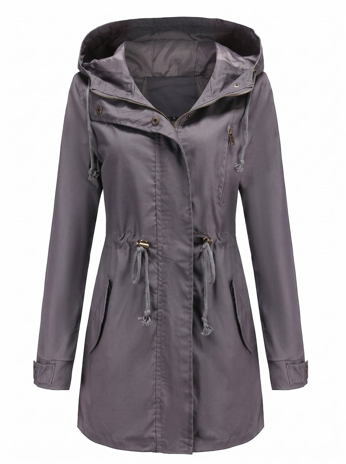 Zelda Women's Hooded Longline Puffer Coat in Grey, front view