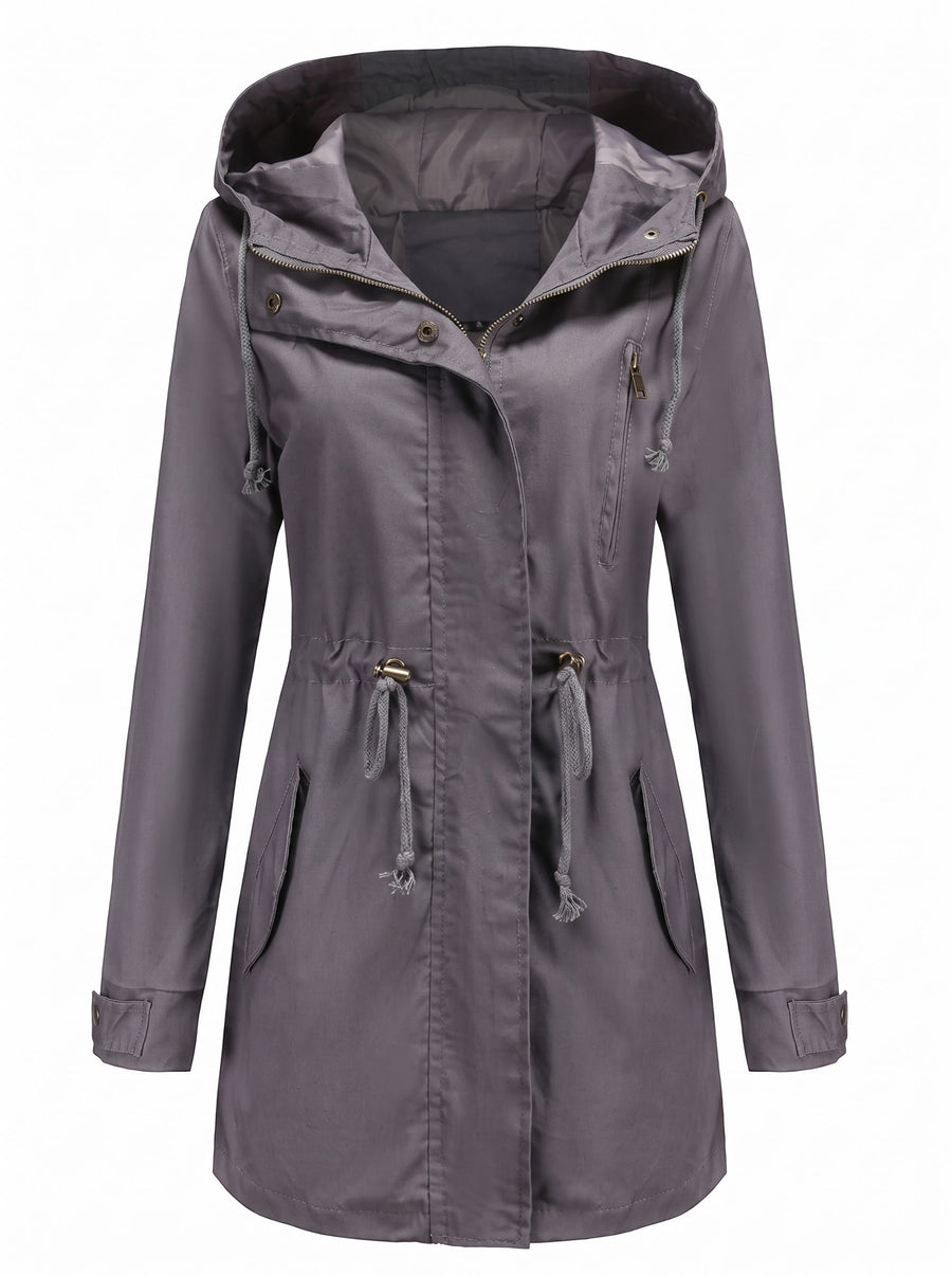 Zelda Women's Hooded Longline Puffer Coat in Grey, front view