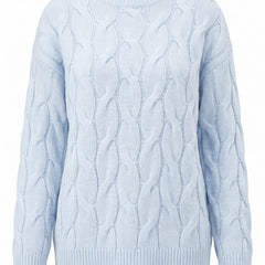 Hilda-Meredith Women's Relaxed-Fit Cable Knit Crew Neck Jumper in Blue