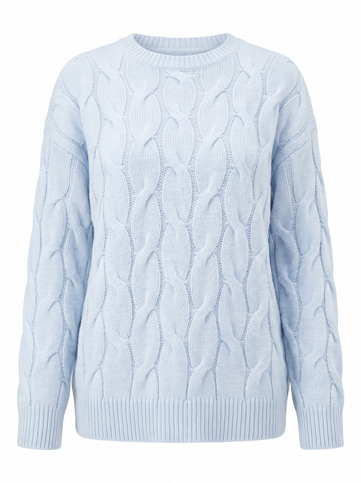 Hilda-Meredith Women's Relaxed-Fit Cable Knit Crew Neck Jumper in Blue
